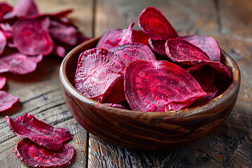 Wall Mural - beet chips in bowl on dark table