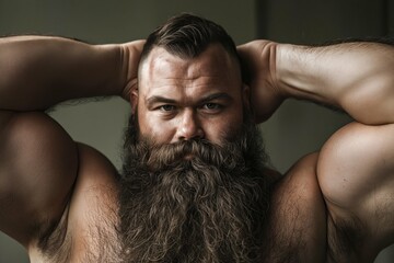 Wall Mural - A man with a long beard and no shirt is posing for a picture.