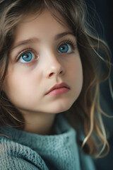 Poster - A little girl with blue eyes looking at the camera.