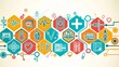 © Pornchai - Colorful medical icons arranged in a modern, hexagonal pattern, representing various health care elements and services.