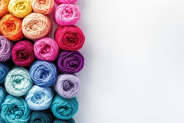 Fototapete - A vibrant collection of yarn rolls is neatly organized, providing ample space for adding personalized text or artistic designs. Generative AI