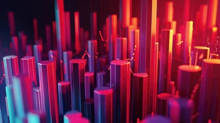 Poster - Abstract 3D financial charts with rising and falling bars, depicting market trends