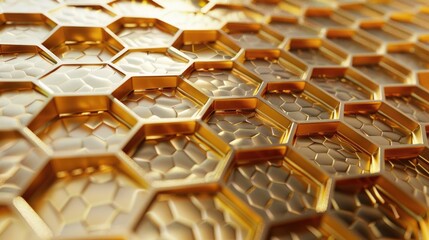 Poster - abstract 3d golden honeycomb pattern with radiant reflections and intricate details