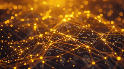 Poster - Abstract 3D golden network with glowing nodes and intricate connections