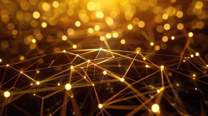 Poster - Abstract 3D golden network with glowing nodes and intricate connections