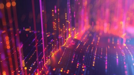 Poster - Dynamic 3D financial charts with moving data points, depicting market trends and analysis