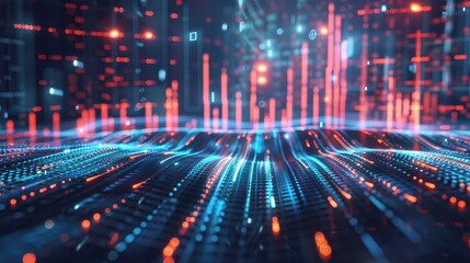 Poster - Dynamic 3D financial data streams with glowing highlights, representing data flow in finance