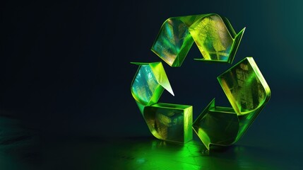 Poster - Dynamic 3D recycling symbol with vibrant green colors, representing eco-friendly practices and environmental care