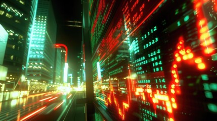 Poster - Dynamic 3D stock market ticker with flowing financial data, depicting market activity