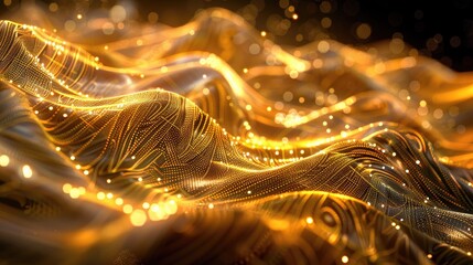 Poster - Dynamic abstract 3D golden wave with intricate patterns and a luminous glow