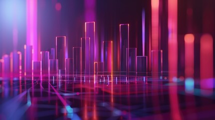 Poster - Elegant 3D financial bars with neon highlights, representing economic trends
