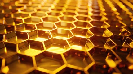 Poster - elegant 3d golden hexagonal grid with a sophisticated and abstract design, gleaming brightly