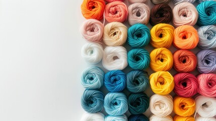 Aufkleber - A grid of colorful yarn rolls sits on a white background, offering a visually appealing layout perfect for creative projects and text placement. Generative AI
