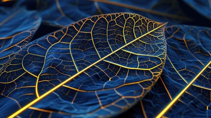 Poster - Elegant 3D leaf pattern with glowing veins, symbolizing nature's beauty and sustainability