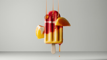 Sticker - A popsicle with orange slices and a red one on top, AI