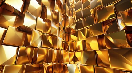 Poster - Radiant 3D golden mosaic pattern with sophisticated and abstract geometric shapes