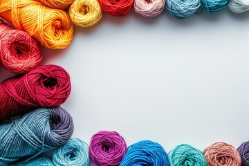 Aufkleber - Vibrant yarn rolls are neatly arranged in a grid on a white background, offering plenty of space for creative text and craft inspiration. Generative AI