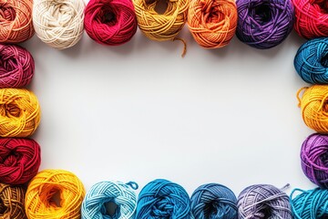Aufkleber - Vibrant yarn rolls are neatly arranged in a grid format, surrounded by ample white space ideal for adding creative text or designs. Generative AI