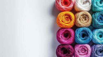 Aufkleber - Colorful yarn rolls are neatly arranged in a grid on a white background, offering space for creative text or graphics to enhance any design project. Generative AI