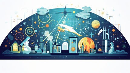 Wall Mural - Vector illustration of diverse scientific research fields: engaging science education concept
