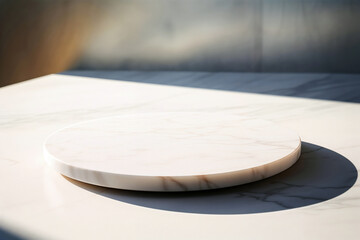 Aufkleber - Empty round marble podium on white marble table for product presentation