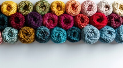 Aufkleber - A vibrant assortment of yarn rolls is neatly arranged, providing ample space for creative text placement and inspiring crafting ideas. Generative AI