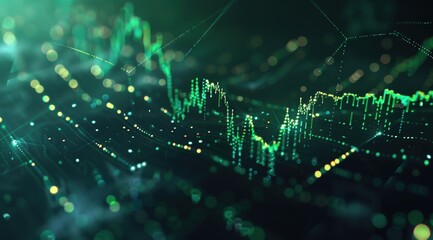 Canvas Print - green stock market graph going up on dark background, glowing lines and shapes 