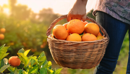 Close up hand selected The best Sweet Orange are still fresh and ready to be harvested.