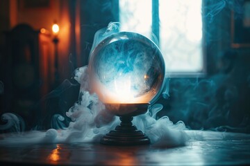 Mystical Crystal Ball with Enchanting Smoke - Fortune-Telling and Divination Concept in Dark Atmosphere