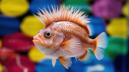 Poster - A close up of a fish with spikes on its head, AI