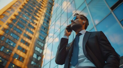 Poster - Confident Businessperson on a Professional Call in a Stylish Office Environment