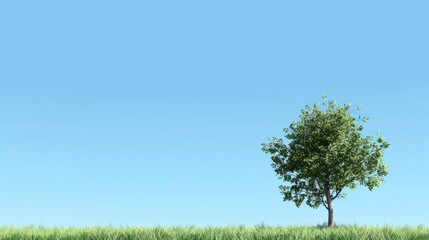 Wall Mural - Background with small tree and blue sky with space for text on the side