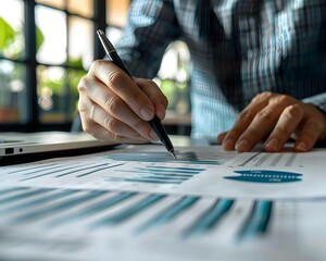 Poster - Focused Businessperson Working on Financial Documents in Modern Office Setting