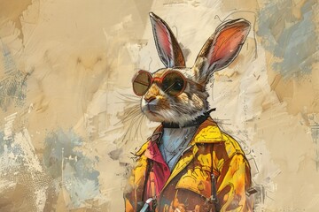 Wall Mural - Hand Drawn fashion illustration of Bunny Hipster