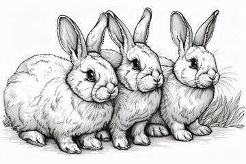 Coloring page more or less picture of cute rabbit line art set printable pet worksheet