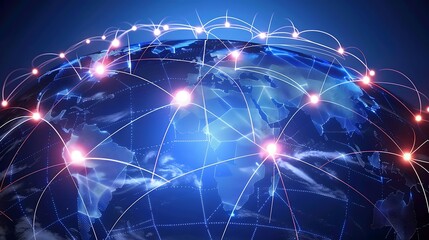 Poster - Blue Globe with a Network of Lines Connecting the Globe Representing the Connectedness of the World.