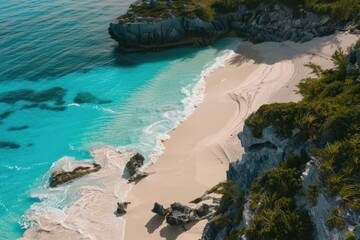 The drone aerial view of horseshoe bay beach  ‍Bermuda island.