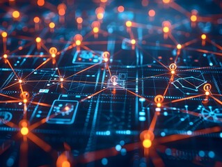 Poster - Digital Cloud Network Interconnected Business Icons Futuristic Communication Technology Concept