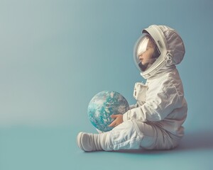 Wall Mural - astronaut kid exploring the cosmos with space toys in imaginative play