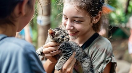 Sticker - A family volunteering at a wildlife rehabilitation center, caring for injured and orphaned animals with compassion and dedication. 