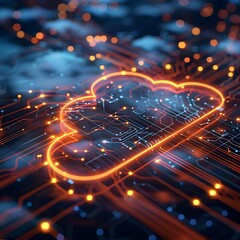 Poster - Glowing Cloud Network Representing Digital Communication and Data Storage