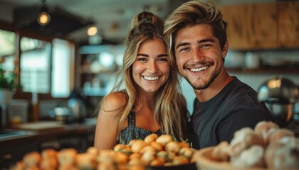 Canvas Print - couple eating pizza in the restaurant