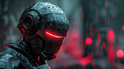 Canvas Print - Cyberpunk Robot in the Rain