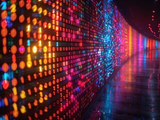 Sticker - Binary Code Wall in Neon Lights