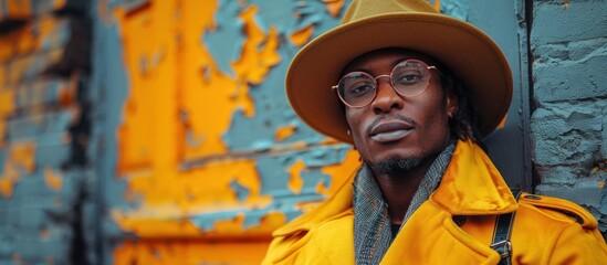 Canvas Print - Stylish Man in Yellow Jacket and Hat