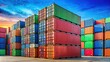 © Nasnunt - Colorful stack of shipping containers in a dockyard setting, shipping containers, cargo boxes, industrial, port