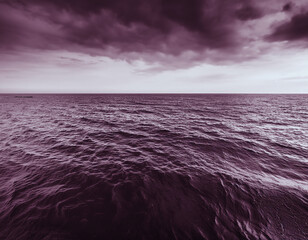 Wall Mural - Stormy seascape. Dramatic sky over the sea. Purple Toned.