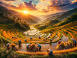 © Pham Ty - Harvest season in Mu Cang Chai rice terraces, northern Vietnam, South East Asia under the sunset. Use for wallpaper