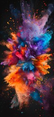 Wall Mural - Colorful holi powder explosion isolated on black background. Multicolored holi bomb burst . Creativity and abstract art concept.
