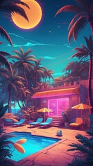 Wall Mural - summer season retro neon theme